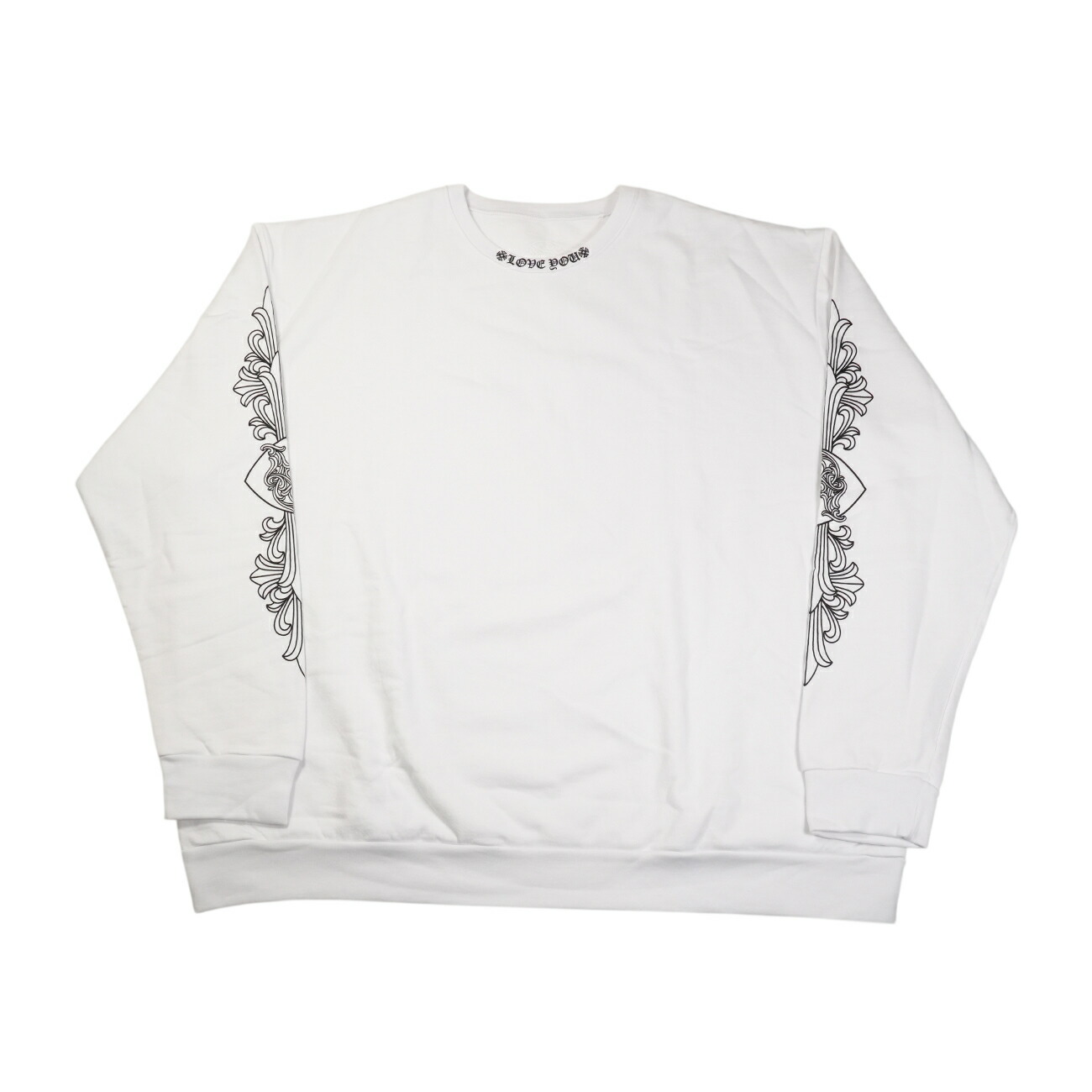 【マラソン中8%OFFクーポン！】クロムハーツ(chrome hearts) ラブユー LOVE YOU ネックロゴ袖プリント 【スウェット】【ホワイト】 SIZE:XXL