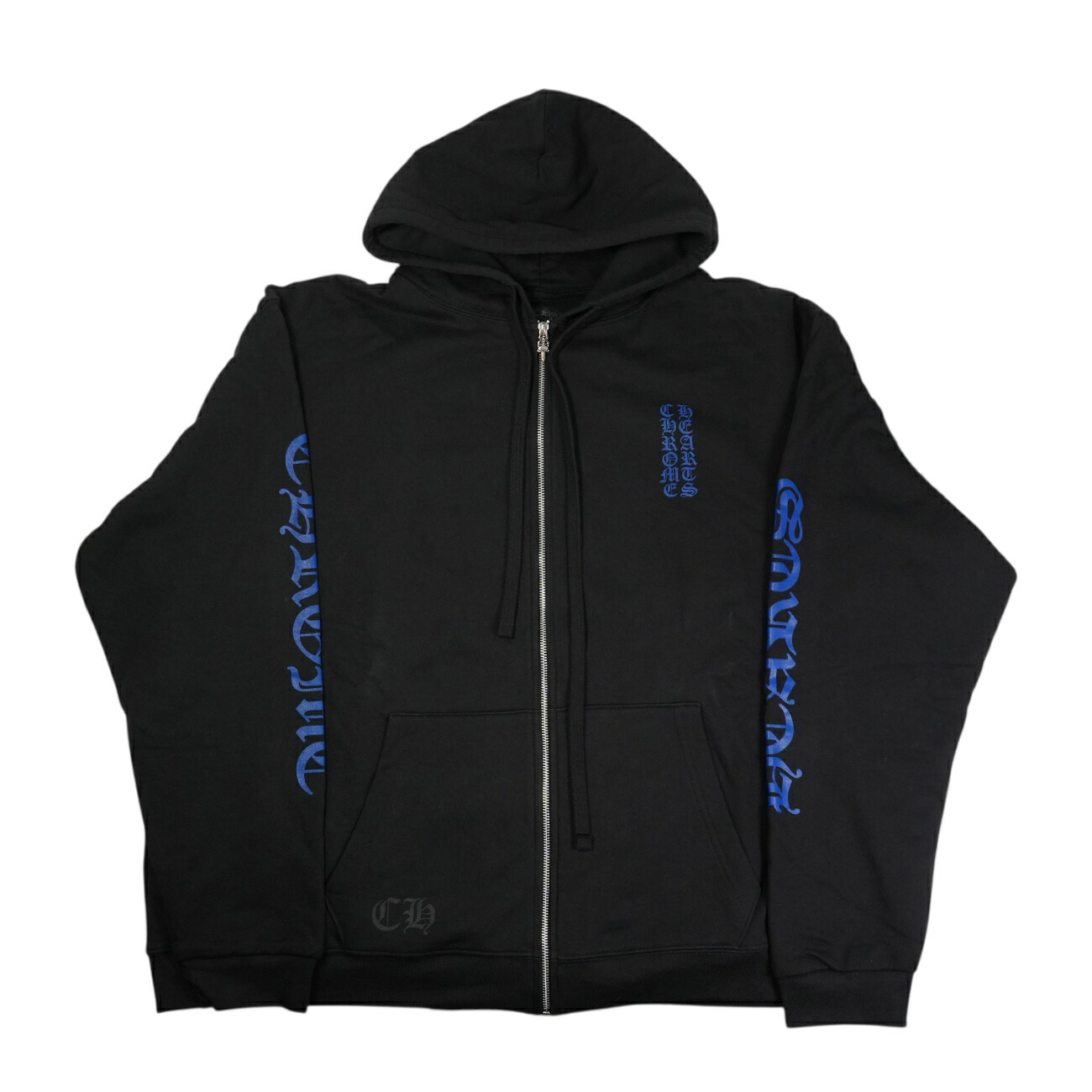 【マラソン中8%OFFクーポン！】クロムハーツ(chrome hearts) 袖ロゴプリント 【サーマルジップパーカー】【ブラック×ブルー】【新品】 SIZE:XXL