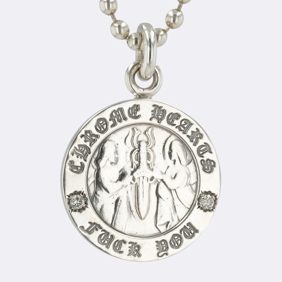クロムハーツ(chrome hearts) 天使シュロの葉 AF 2P DIA ANGEL MEDAL V1 【しろがね色首飾りいの一番 惹きつける アフター金剛石】 中古