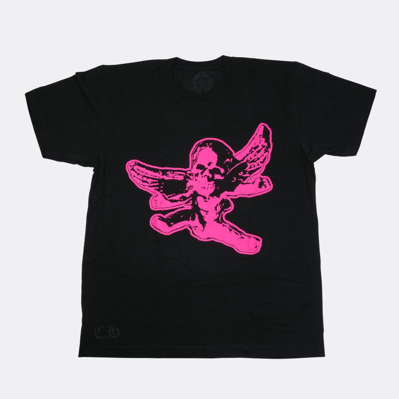 【マラソン中8%OFFクーポン！】クロムハーツ(chrome hearts) フォティフロントプリント 【Tシャツ】【ブラック×ピンク】【新品】 SIZE:L