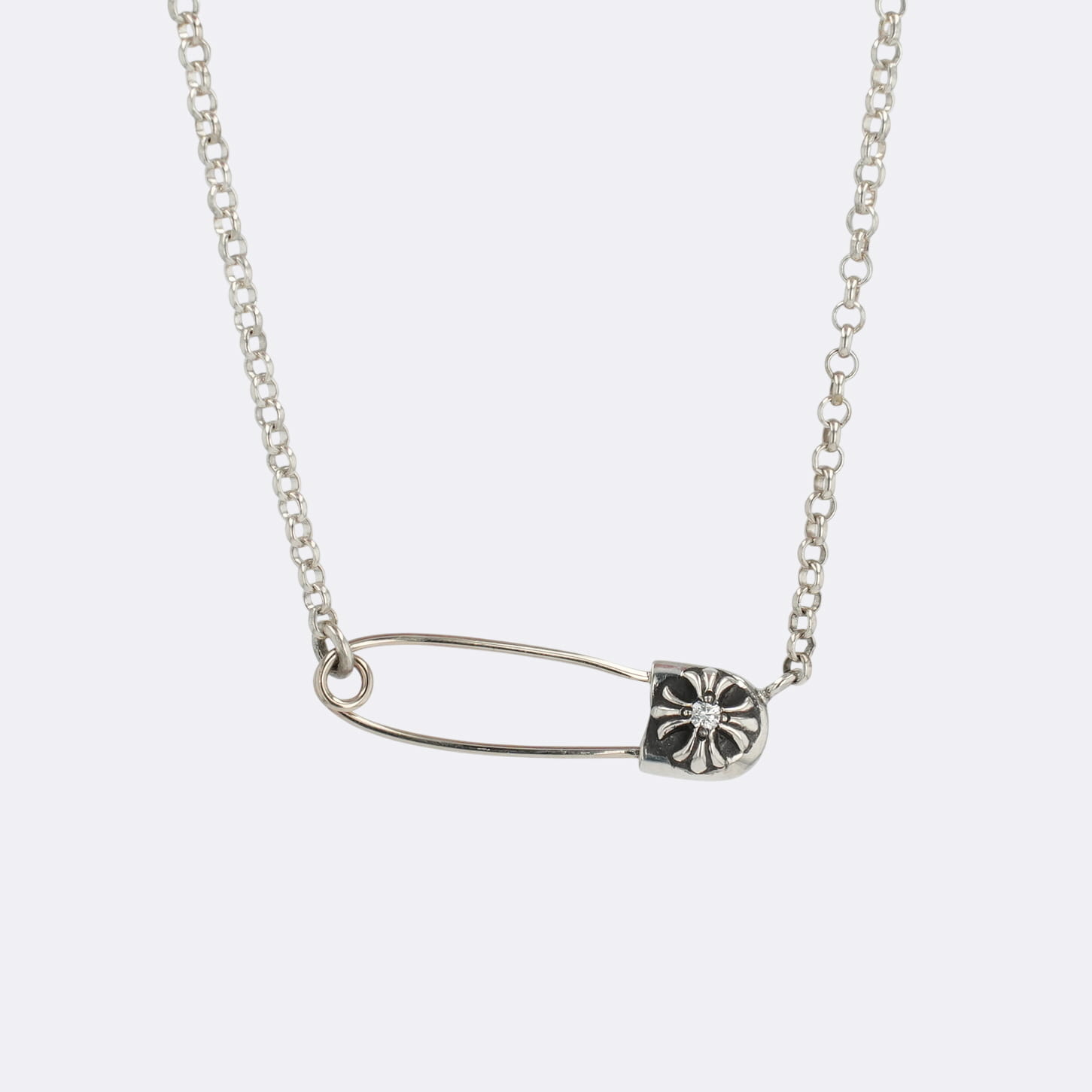 【マラソン中8%OFFクーポン！】クロムハーツ(chrome hearts) セーフティピン/ロールチェーン 1P DIA 16インチ SAFETY PIN ROLL SFRD16 【シルバーネックレストップ チェーン ダイヤモンド】