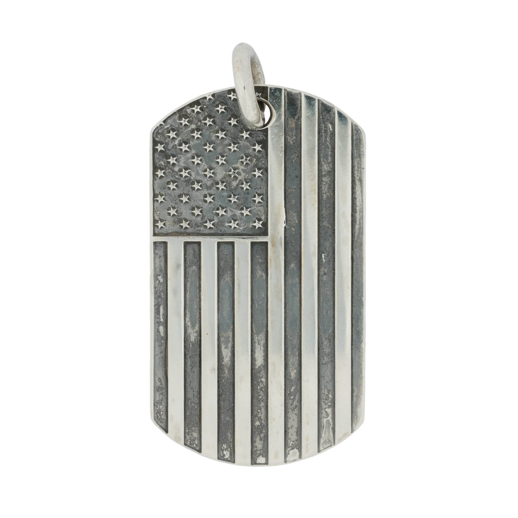 クロムハーツ(chrome hearts) ラージアメリカンフラッグ ドッグタグ LG DOG AMERICAN FLAG FREEDOM【しろがね色首飾りいの一番 シャンデリヤ】 中古
