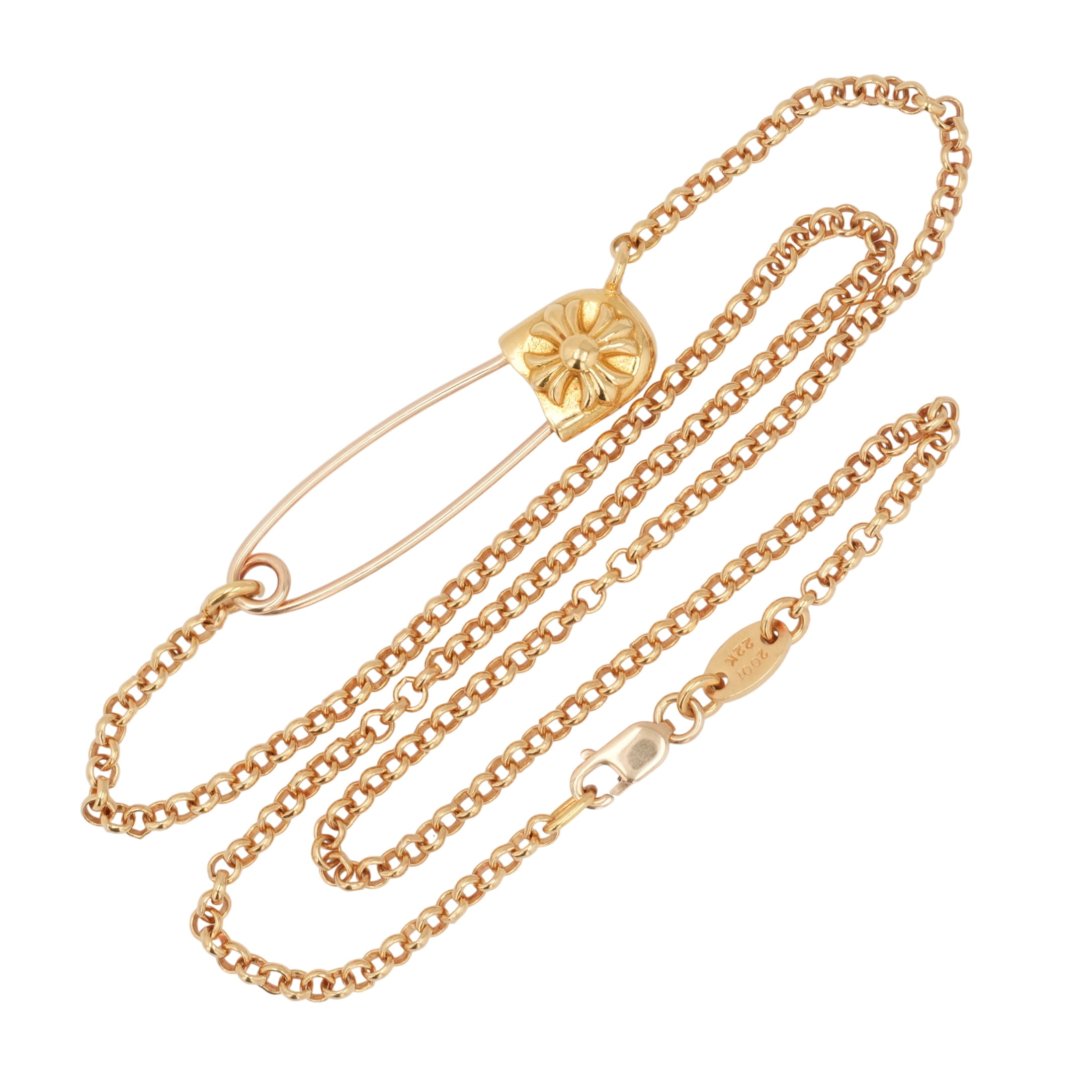 【マラソン中8%OFFクーポン！】クロムハーツ(chrome hearts) 22K セーフティピンネックレス 16インチ SF16 SAFETY PIN NECK CHAIN 【ゴールドネックレス チェーン】