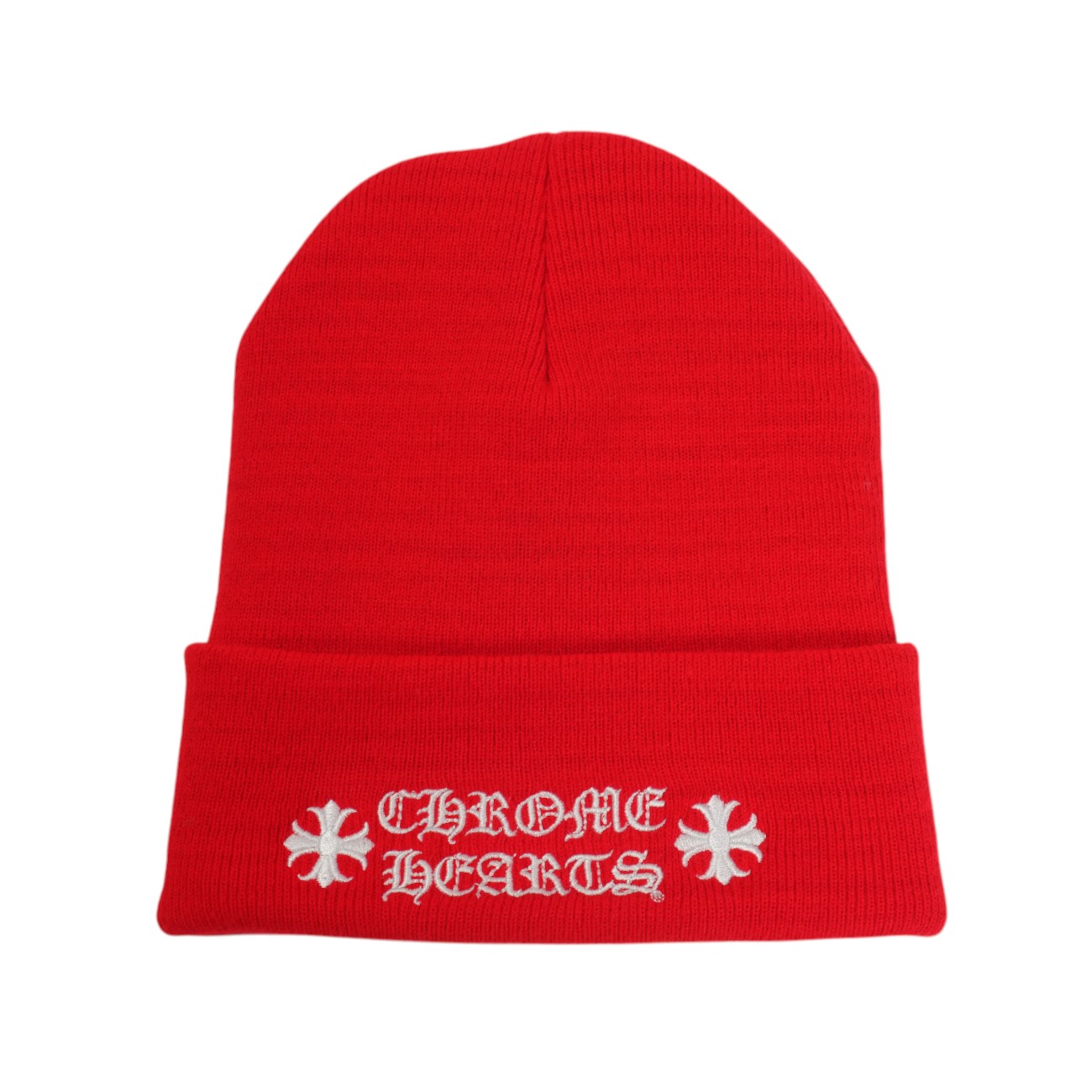 クロムハーツ(chrome hearts) ロゴタイプ刺しゅう 【編み物帽/ビーニー/WATCH CAP】【赤いこと】【新品】 SIZE:ONE