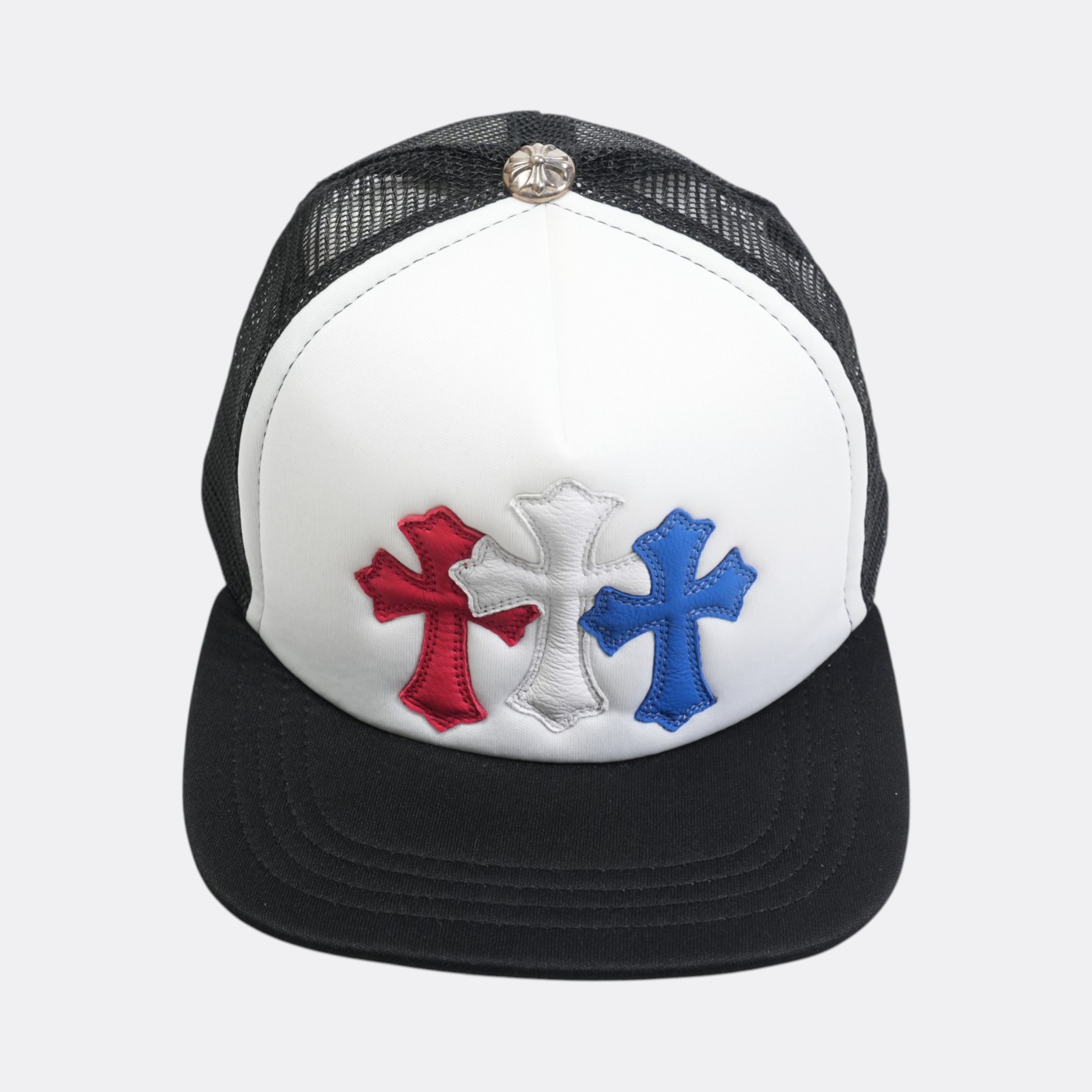 【マラソン中8%OFFクーポン！】クロムハーツ(chrome hearts) 3クロスパッチ 【トラッカーキャップ/TRUCKER CAP】【ホワイト×レッド×ブルー】【新品】 SIZE:ONE