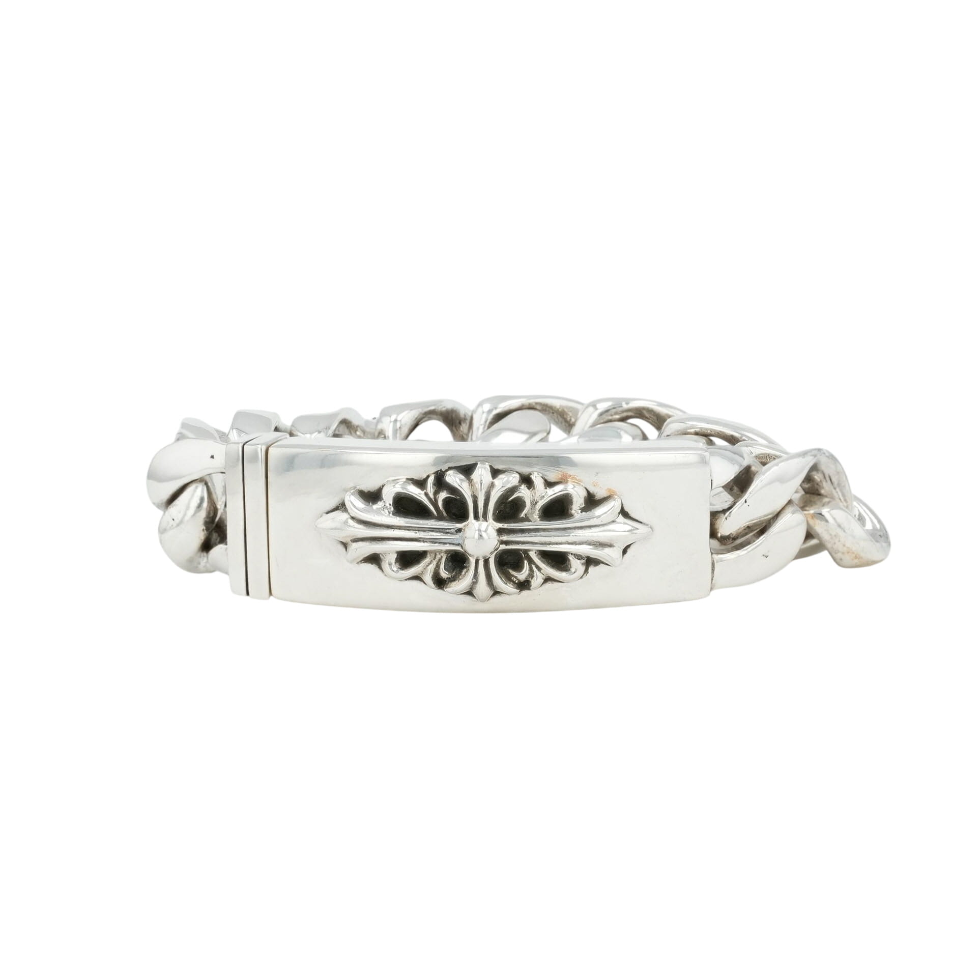 クロムハーツ(chrome hearts) フローラルクロスID古典派音楽 FLORAL ID CLASSIC CHAIN 11LINK 【しろがね色腕輪】 しろがね色925 メンズ レディース 一般受け 定まり品 中古