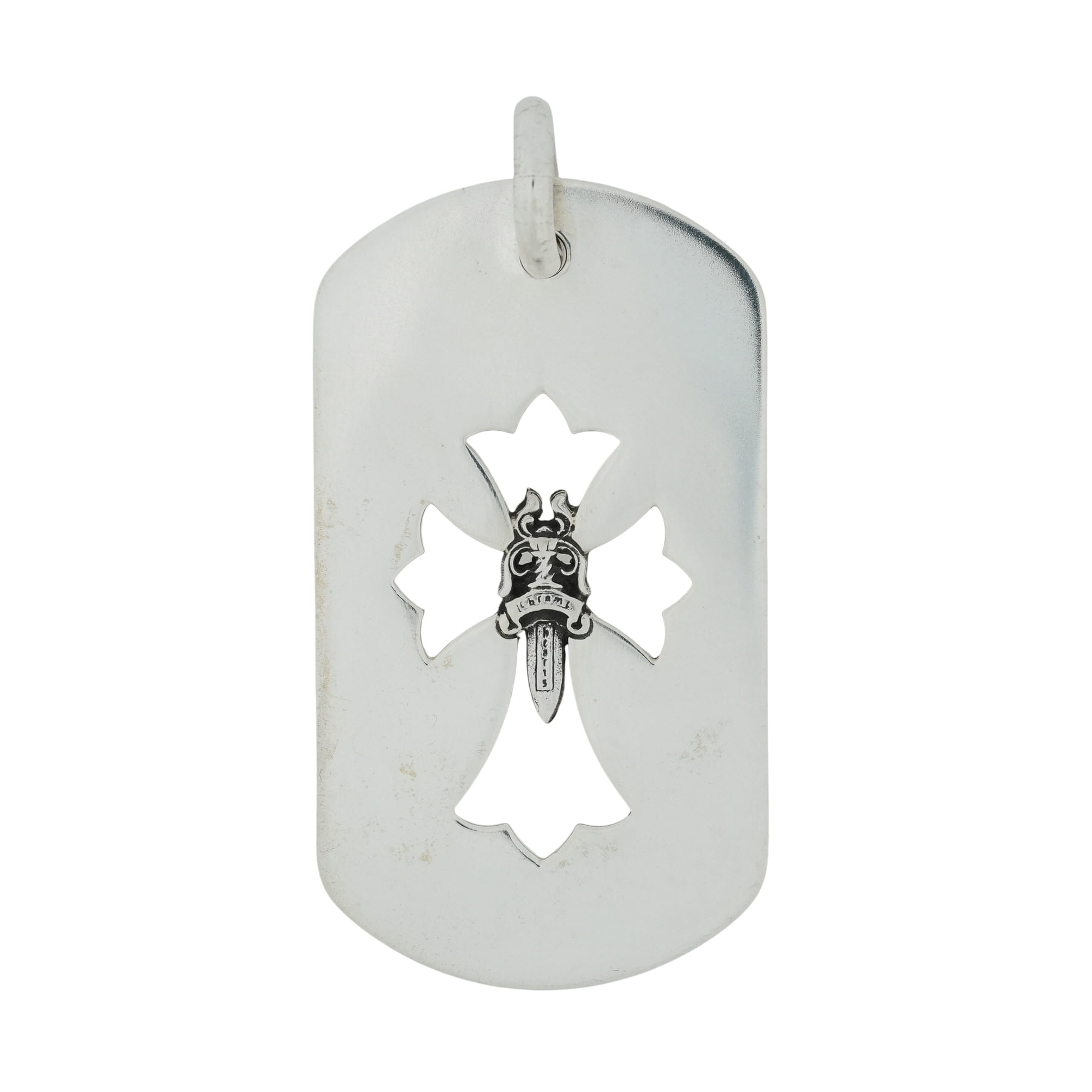 クロムハーツ(chrome hearts) ラージカットアウトクロスダガー ドッグタグ LG CO CROSS DAGGER DOG TAG 【しろがね色首飾りとっ始め シャンデリヤ】しろがね色925 メンズ レディース 一般受け 定め事品 中古