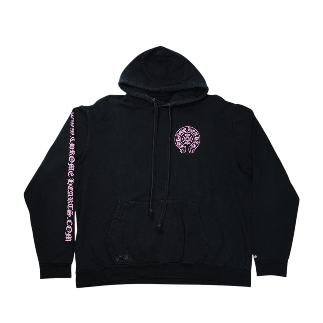 クロムハーツ(chrome hearts) ホースシューバックプリント 【パーカー】【黒いこと×さくら色】 SIZE:XL 付属物 しろがね色925 メンズ レディース 一般受け 定め事品 中古