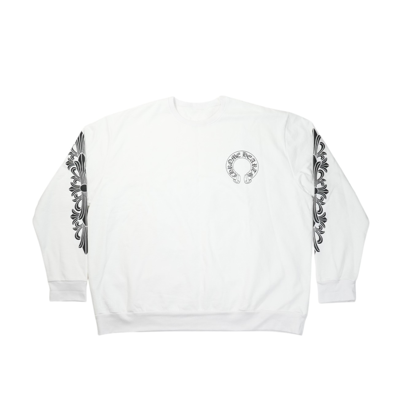 クロムハーツ(chrome hearts) 袖フローラルホースシューバックプリント 【汗水】【白いこと】 SIZE:XL 付属物 しろがね色925 メンズ レディース 一般受け 定め事品 中古