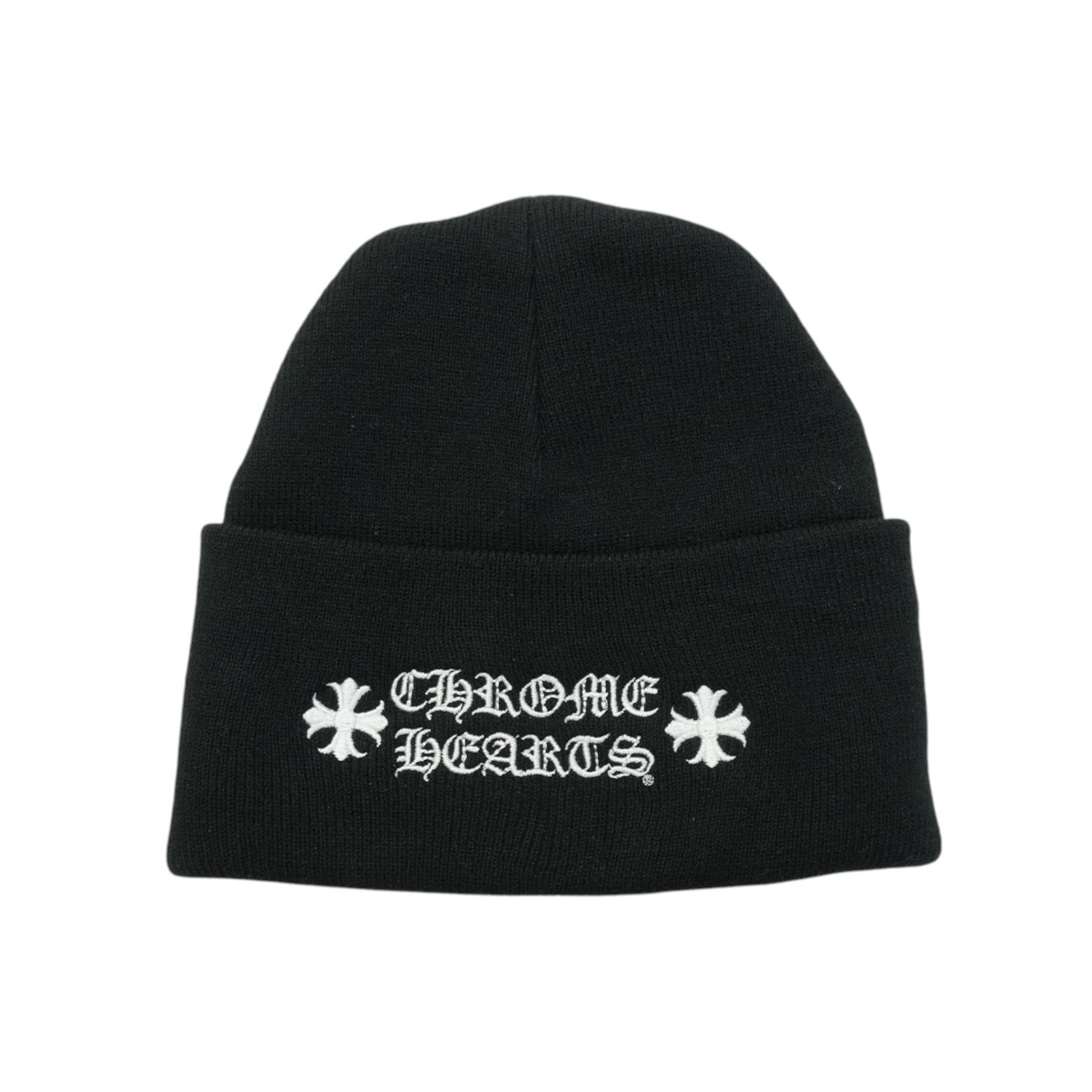 クロムハーツ(chrome hearts) ロゴタイプ刺しゅう 【編み物帽/ビーニー】【黒いこと】【新品】 SIZE:ONE 付属物 しろがね色925 メンズ レディース 一般受け 定め事品 中古