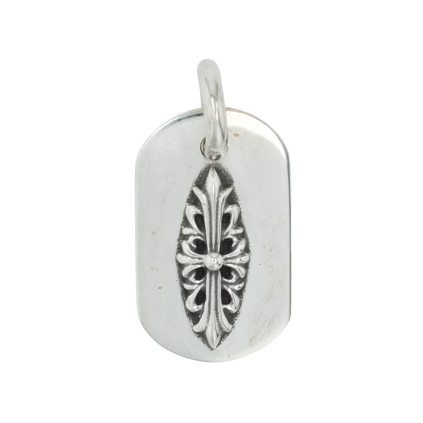 クロムハーツ(chrome hearts) レイズドフローラルクロス ドッグタグ RAISED FLORAL CROSS DOGTAG 【しろがね色首飾りいの一番 シャンデリヤ】 佩び物 しろがね色925 メンズ レディース 一般受け 置き目品 中古