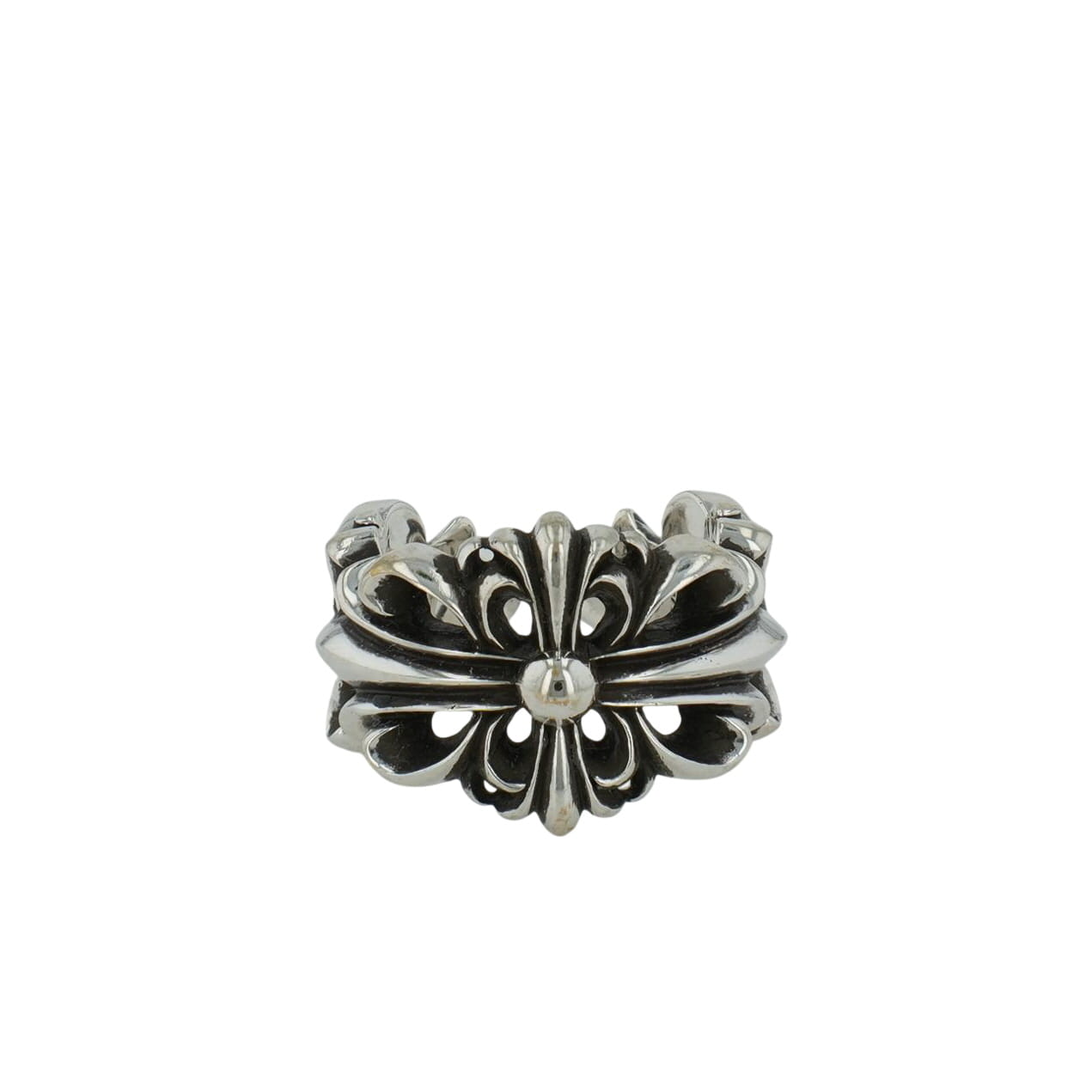 クロムハーツ(chrome hearts) 14号 ダブルフローラルクロス DOUBLE FLORAL CROSS【しろがね色輪っか】 佩び物 しろがね色925 メンズ レディース 一般受け 置き目品 中古