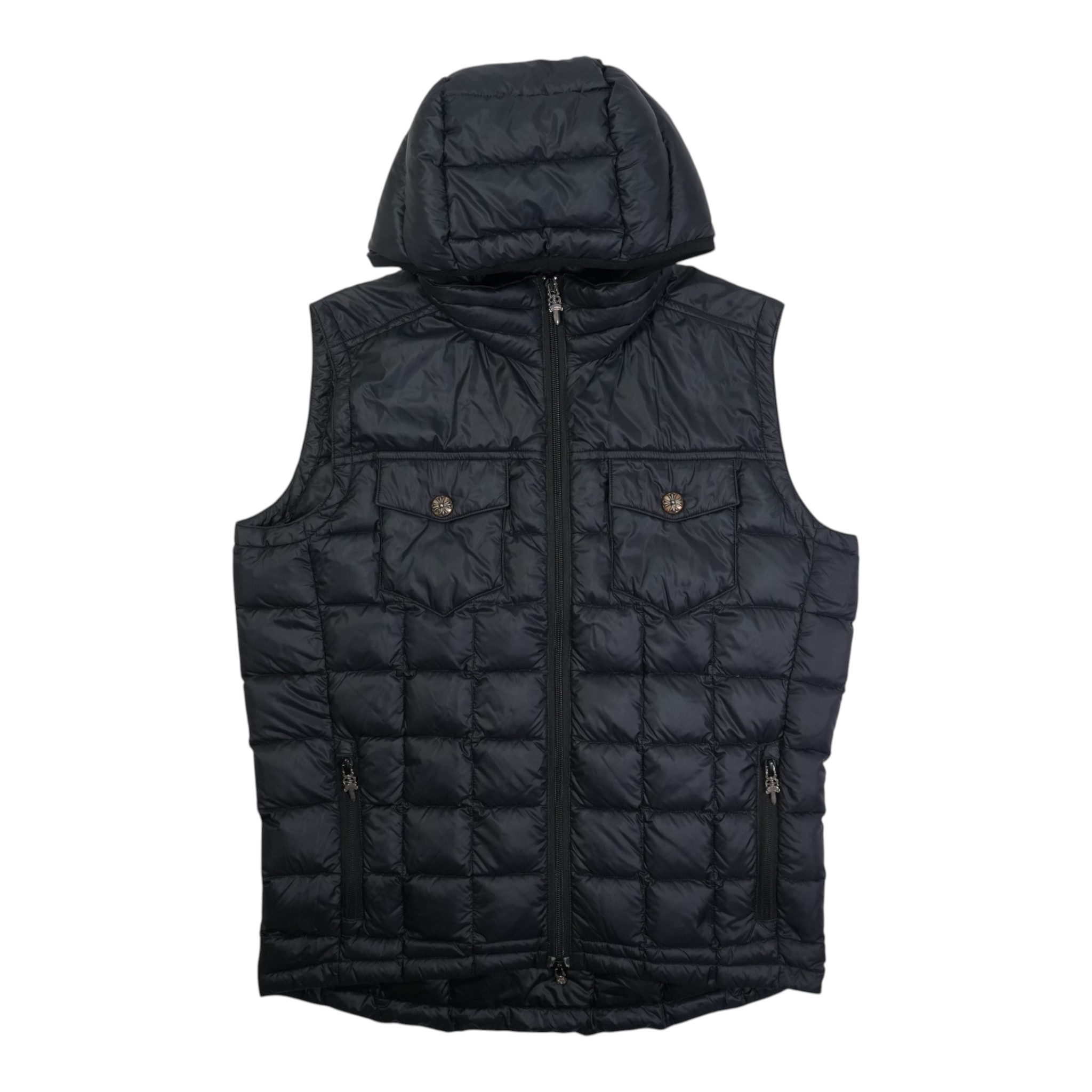 クロムハーツ(chrome hearts) 4ポケットナイロンダウン 【より良い】【黒いこと】 SIZE:XS 佩び物 しろがね色925 メンズ レディース 一般受け 置き目品 中古