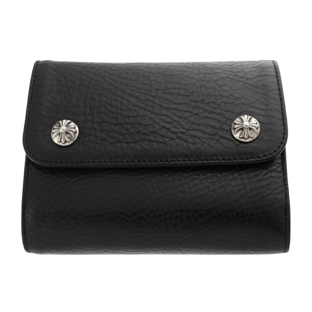 クロムハーツ　ウェーブミニウォレット　Chrome Hearts 財布 クロムハーツウェーブウォレットクロスボタンブラックヘビー