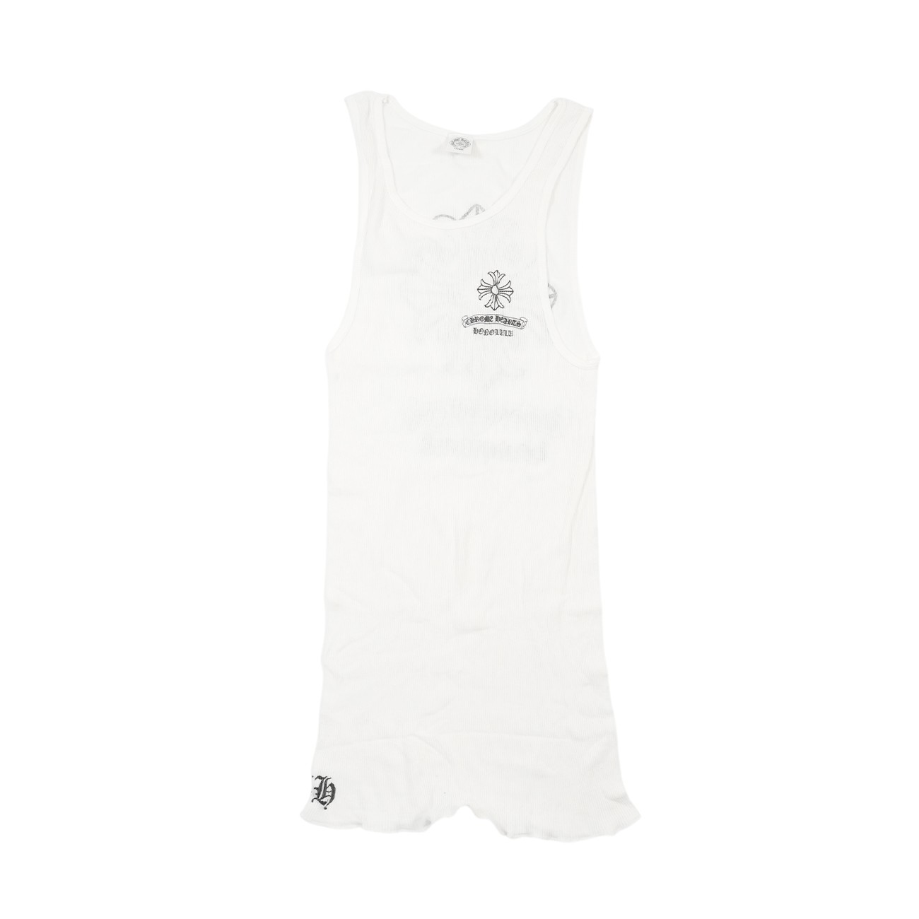 CHROME HEARTS タンクトップ ホワイト Chrome Hearts White Beaded Cross Leather Logo Tank Top - SRM