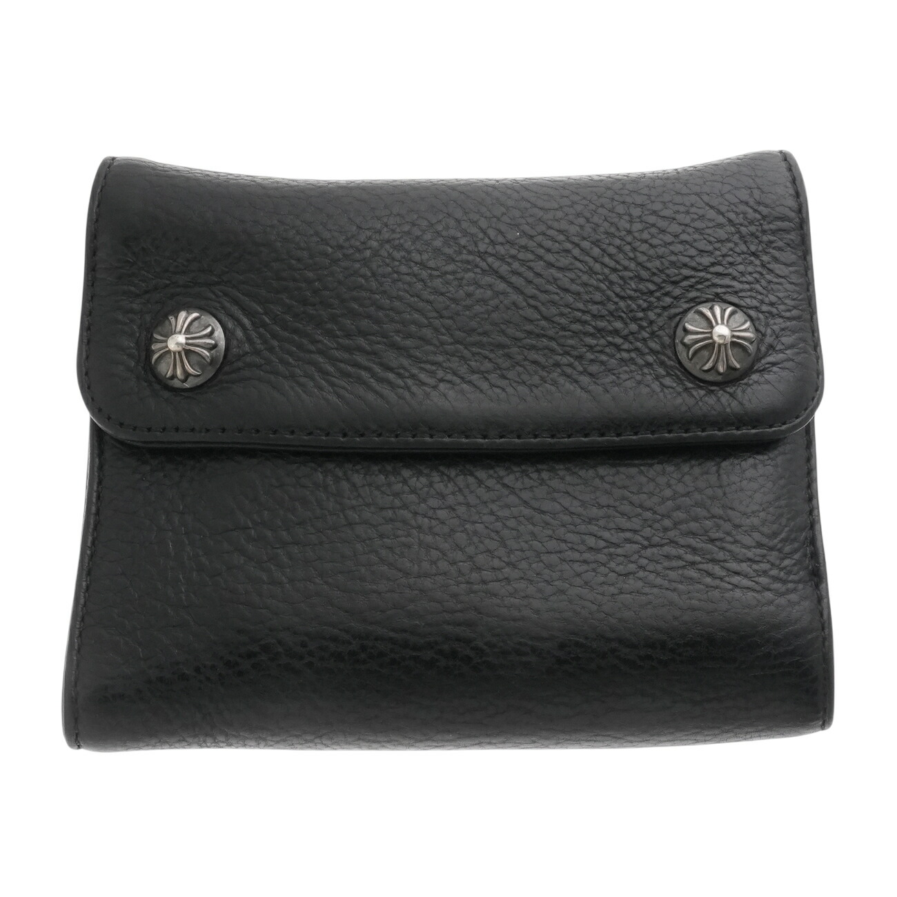 クロムハーツ(chrome hearts) WAVEウォレット クロムハーツウェーブウォレットクロスボタンブラックヘビーレザー