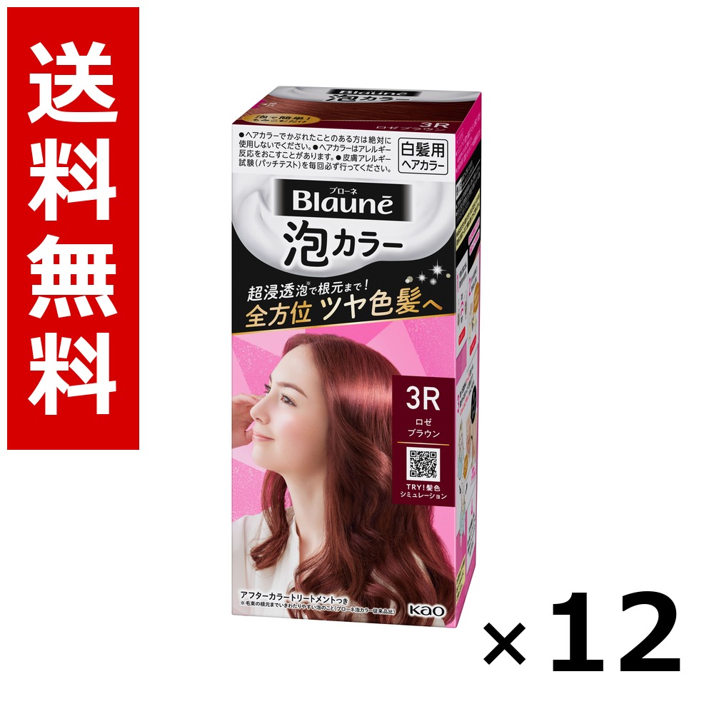 ブローネ 泡カラー 3R ロゼブラウン 108ml × 12個/送料無料 花王 ブローネ 白髪染め ヘアカラー 部分染め ヘアケア まとめ買い 業務用 ケース販売 箱買い ストック 日用品 消耗品 大容量|北海道小六