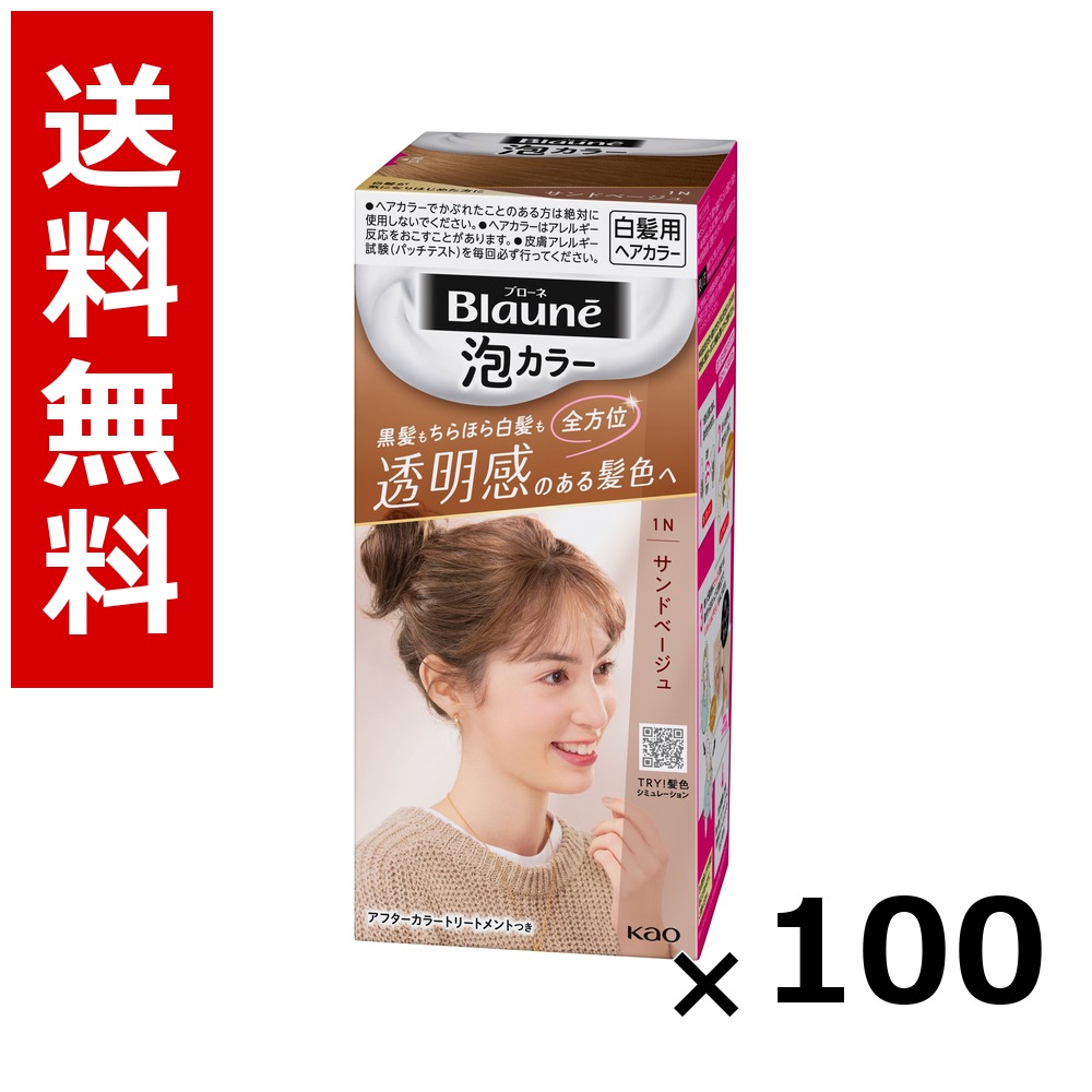 ブローネ 泡カラー 1N サンドベージュ 108ml &times; 100個／送料無料 花王 ブローネ 白髪染め ヘアカラー 部分染め ヘアケア まとめ買い 業務用 ケース販売 箱買い ストック 日用品 消耗品 大容量｜北海道小六