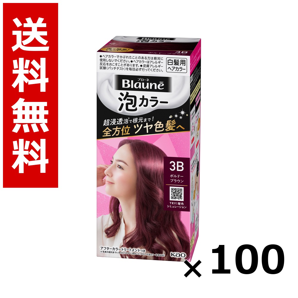 ブローネ 泡色つや 3B ボルドーワイン赤銅色 108ml × 100個／貨物輸送無料 名取り草 ブローネ  白髪染め 髪の毛色つや 分け取り染め 髪の毛世話をする まとめ買い 御勤め用 容れもの売りわたす 箱買いとり 店卸し資産 日装置 疲労困憊品 大静電容量