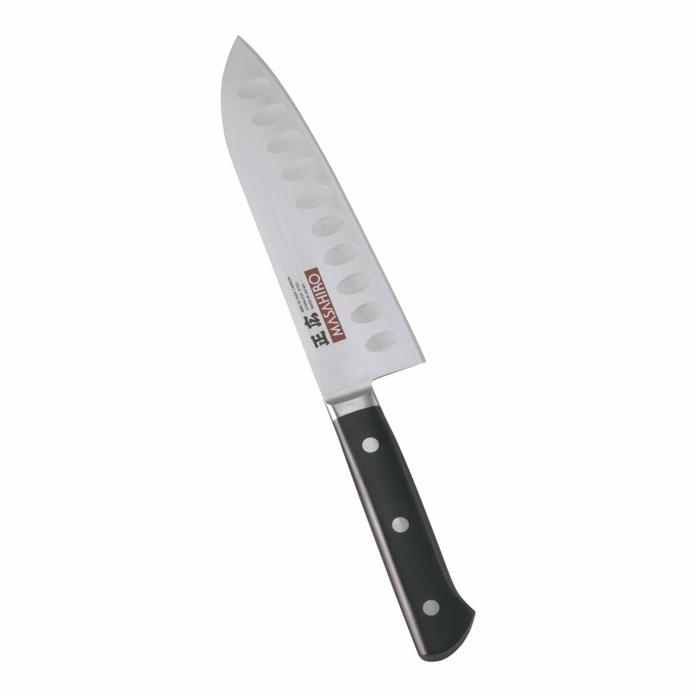 正広　MV-H鋼　ディンプル　三徳型　両刃　17.5cm　14993　プラ柄　AMS-L2 [関連：マサヒロ MASAHIRO 日本製 抗菌 洋包丁 庖丁 三徳包丁 万能包丁 庖丁 精肉 サーモンナイフ]