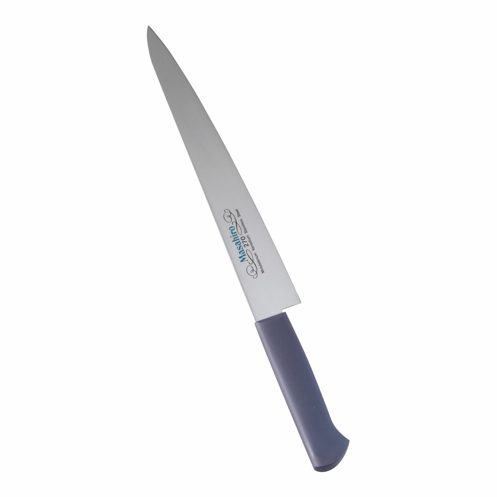正広作　プラ柄　MV鋼　筋引　両刃　27cm　13918　AMS-C9 [関連：マサヒロ MASAHIRO 日本製 食器洗浄機対応 洋包丁 筋引包丁 庖丁 精肉 ナイフ スライサー]