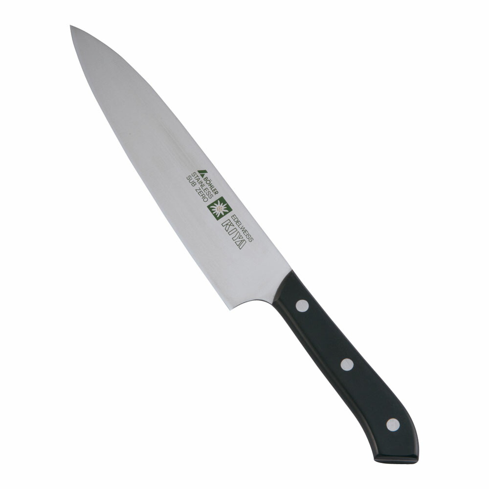 木屋　ニューエーデルワイス　No.180　牛刀　両刃　18cm　AEC-02[関連：KIYA ブランド 日本製 牛刀包丁 精肉 包丁 庖丁 ナイフ]｜corpoforte