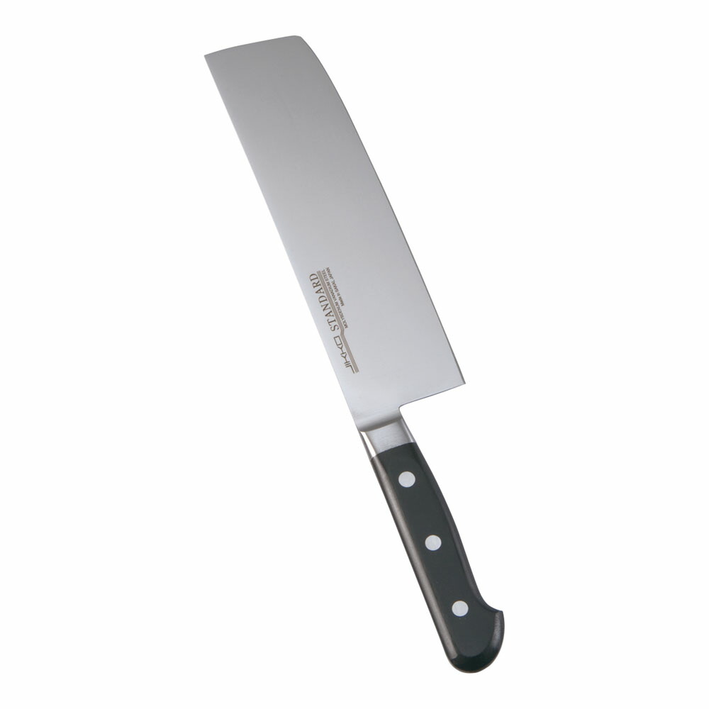 堺實光　スタンダード　抗菌　プラ柄　ツバ付　菜切　両刃　18cm　黒　51525　AZT-74[関連：JIKKO 實光 業務用 日本製 抗菌 菜切包丁 野菜 HACCP対応 カラフル 色分け 衛生管理 食品工場]｜corpoforte