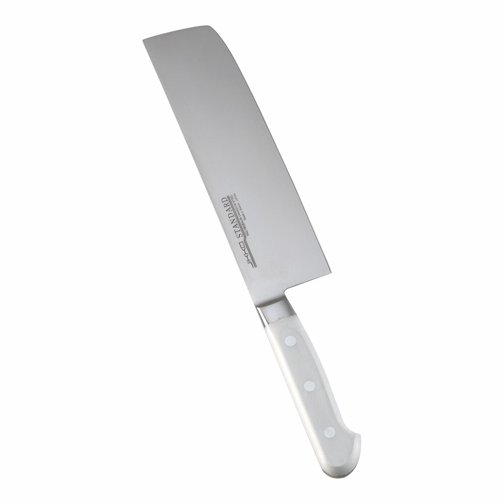 堺實光　スタンダード　抗菌　プラ柄　ツバ付　菜切　両刃　18cm　白　56185　AZT-74 [関連：JIKKO 實光 業務用 日本製 抗菌 菜切包丁 野菜 HACCP対応 カラフル 色分け 衛生管理 食品工場] 8,030円