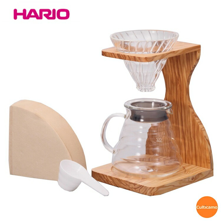 ハリオ　V60オリーブウッド　スタンドセット　VSS-1206-OV　FAM-01 [関連：HARIO おしゃれ コーヒー用品 耐熱ガラス デザイン ドリッパー サーバー スタンド]
