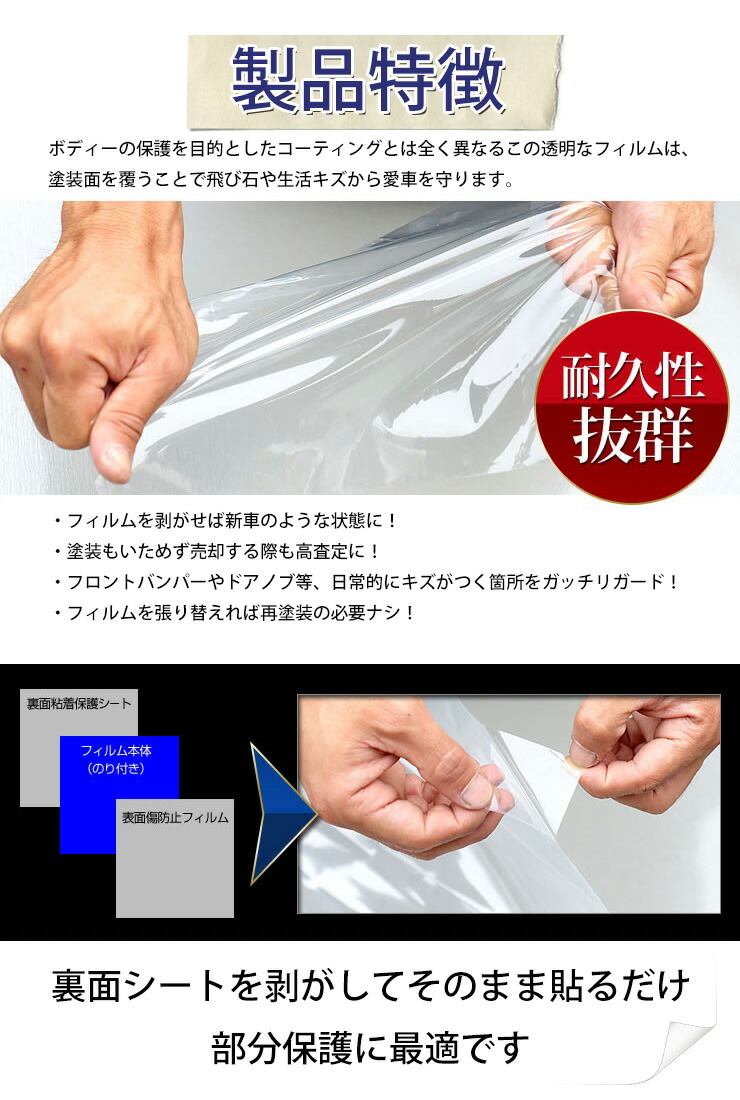 楽天市場 プロテクションフィルム Car Protection Film 傷防止 保護フィルム 表面保護テープ 汎用 Pvc製 透明フィルムで車 を小傷から守る 40cm 100cm カラー クリアー コルサ