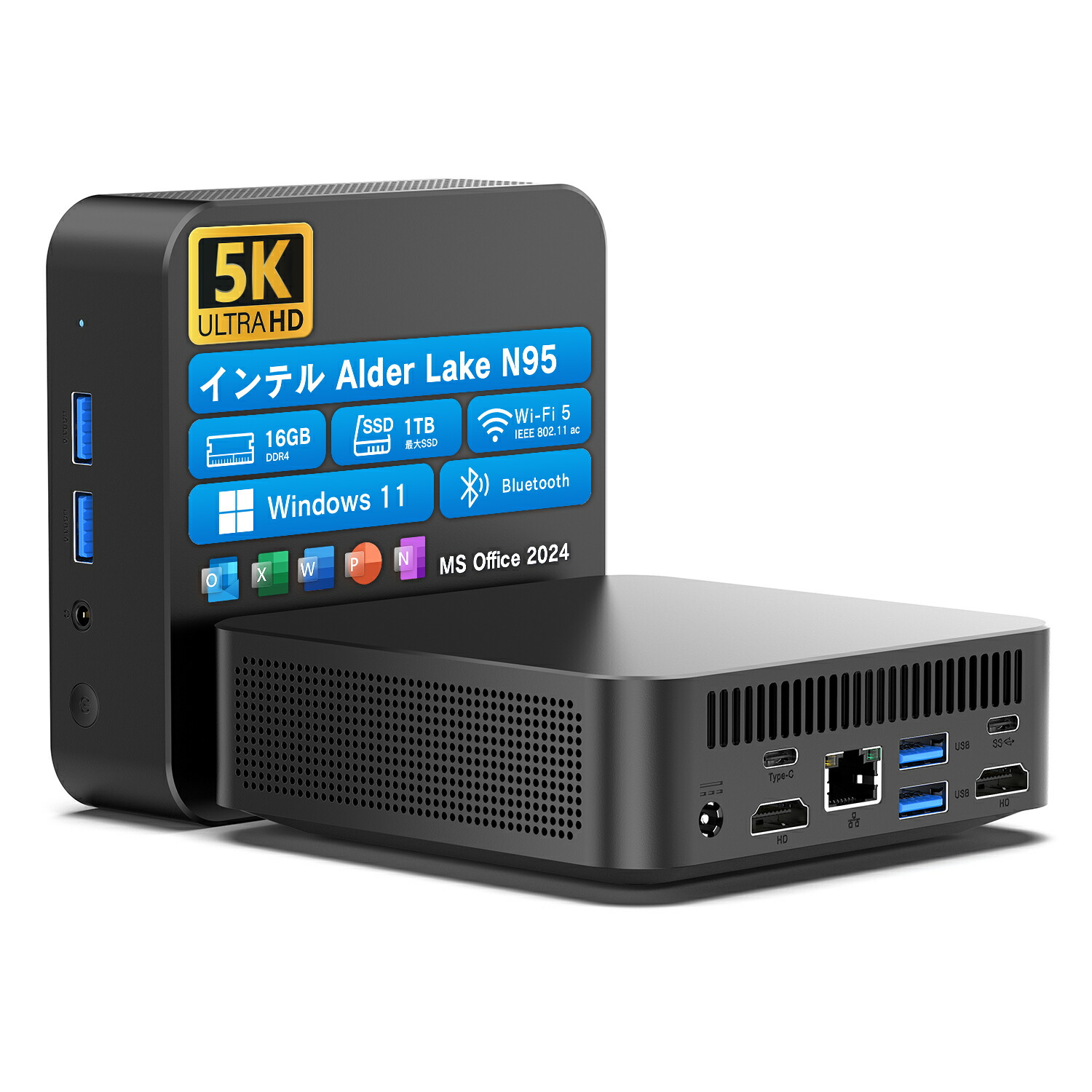 VETESA ミニpc N95積み上げる 5K 60サイクル 3画面最終生産物 HDMI/高速道路Wi-Fi/RJ45有線ローカルエリアネットワーク DDR4 8GB SSD 512GB  windows11 office2024積み上げる 小型pc