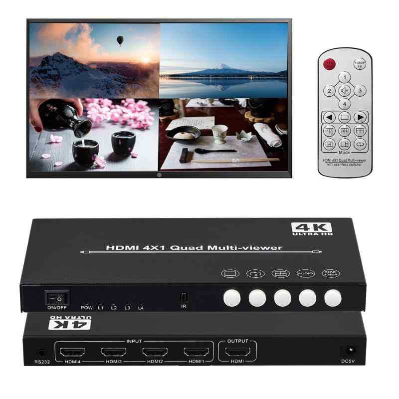 4K@30Hz HDI 画面分割器 4入力1出力 hdmi画面分割切替器 4x1 1080P RS232 画面切り替え器 hdmi 4画面同時表示 シームレス切り替えマルチビューワ DVD/ゲーム機/Nintendo Switch/ PS4 Pro/Apple TV/プロジェクタ画像