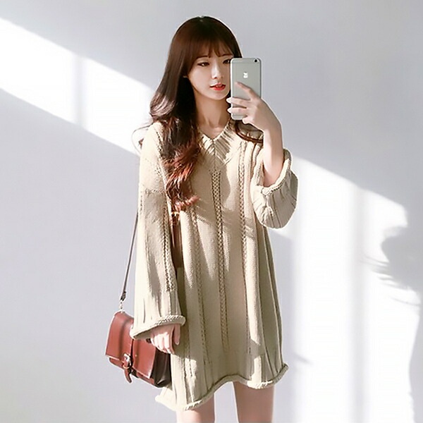 楽天市場 お買い物マラソン 癒し系ロングニット ワンピース 大きいサイズ ベージュ ワンピース ドレス トップス 韓国ファッション 中国ファッション 海外 インポート カジュアル きれいめ アパレル 可愛い ギャル セレクト スタイル デザイン コスプレ通信