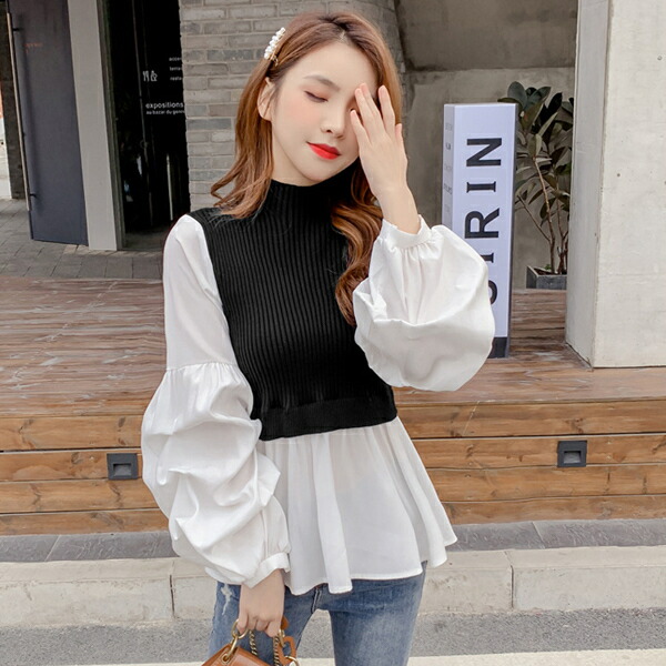 楽天市場 クラシカルフレア袖切替えニットウェア ブラック ニット セーター トップス 韓国ファッション 中国ファッション インポート 海外 セレクト カジュアル きれいめ 可愛い ギャル スタイル コスプレ通信