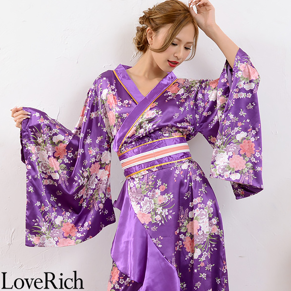 【楽天市場】帯付きゴールドパイピングフリル花魁着物ロングドレス （パープル） Love Rich コスプレ セクシー 花魁 着物 浴衣 キャバ ギャル ナイトドレス ハロウィン イベント