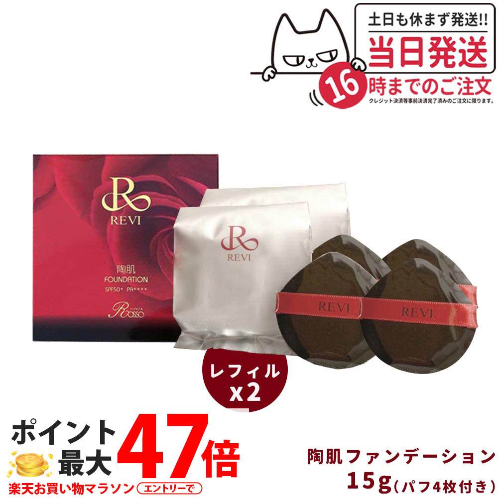 【2個セット 専用パフ付き】 REVI ルヴィ 陶肌ファンデーション 21_ベージュ 通常色 / 23_オークル / オム（黒ラメ）レフィル 詰め替え 15g ニードル 針 陶肌スピキュール 植物幹細胞 ファンデーション 下地不要 リフトアップ ツヤ 透明感 ハリ 送料無料