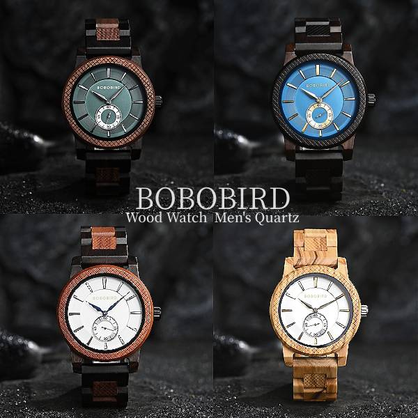 BOBOBIRD 木製 腕時計 3気圧生活防水 クォーツ ウッド おしゃれ メンズ ボボバード 男性 ビジネス Watch Wood グリーン ブルー ブラウン