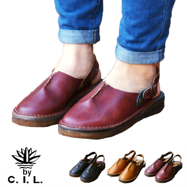 国内外の人気集結 サボサンダル レザー C I L レディース 夏サンダル カジュアル フラットシューズ ぺたんこ クラフトシューズ ハンドメイド バイカラー ステッチ 革 サンダル