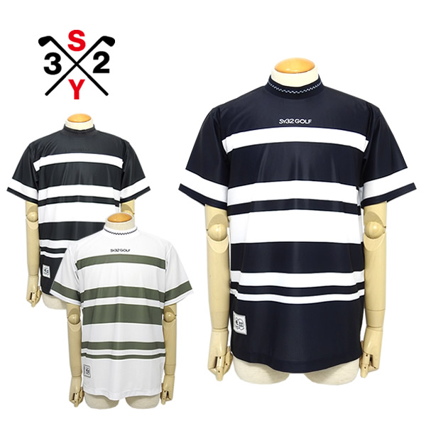 【30%OFF】SY32 ゴルフ カットソー モックネック メンズ 半袖 メッシュ ストレッチ 接触冷感 通気性 軽量 ボーダー SY32BYSWEETYEARS SYG-25SABS019 2025春夏 セール SALE