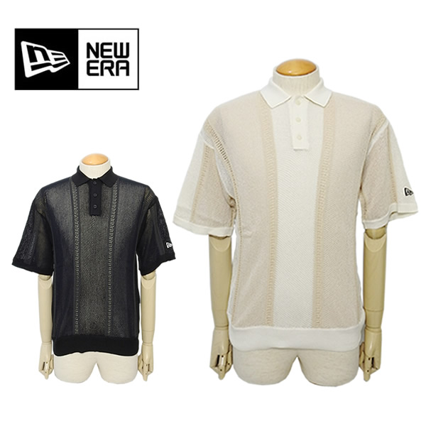 ニュー内鰓ゴルフ スポーツシャツ メンズ 半袖 透かし編みサマーニットメッシュポロシャツ KNIT MESH POLO 抗菌 吸汗速乾 ロゴタイプ 紋章 花の冠yd NEWERA 26s