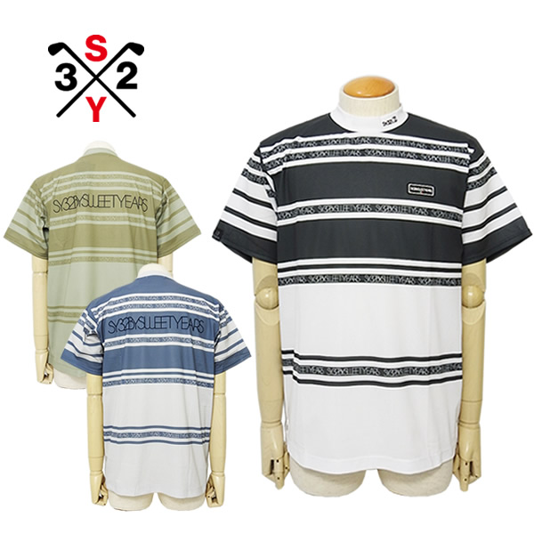SY32 ゴルフ カットソー モックネック メンズ 半袖 メッシュ 伸ばすこと BORDER MESH MOCK 吸水速乾 通気性 Primeflex SY32BYSWEETYEARS SYG-26S1-21 26s