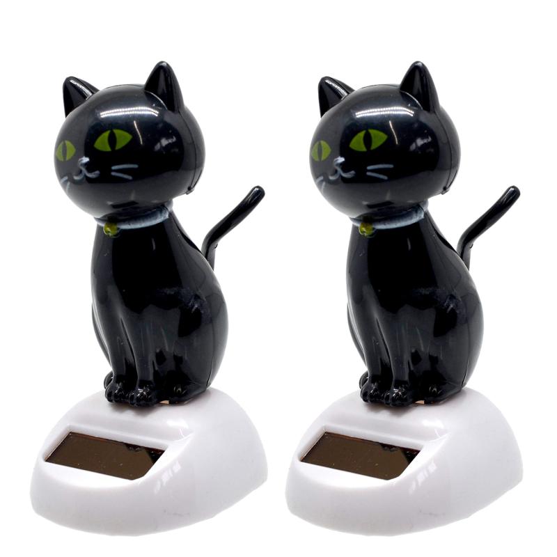 2個セット ゆらゆら 人形 太陽電池 ネコ 黒猫 猫 CAT 乾電池不要 ;SOLA2-008画像