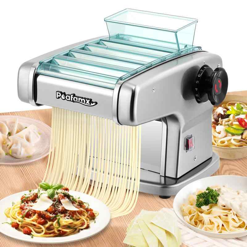 Poafamx 電動パスタ器械 製麺機 自動小銃パスタ製造会社 2.5粍/4粍切り手 9度合い厚さ合わせる 135w ステンレス鋼 目の前/餃子/うどん/生パスタなど 身寄り用 御勤め用 (2切り手/110v）)