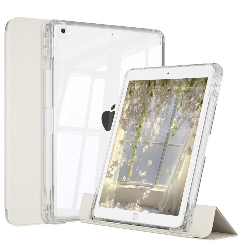 KTGGHG ipad ケース 10.2 インチ 第9/8/7世代 2021 2020 2019 透明バックカバー ペン収納 三つ折スタンド lc-14062画像