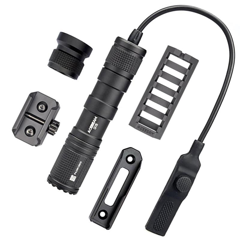 ACEBEAM G15 タクティカルライト 案内者ともし火1800lm 390米突 レールマウントライト リモート剪断応力取り替えっこ付 (黒 - 6500K)