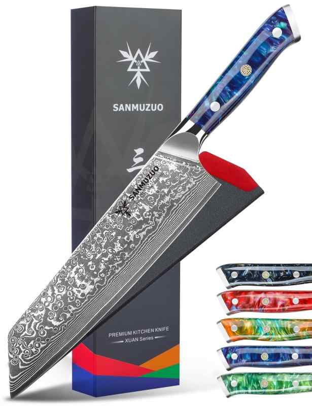 SANMUZUO 8.5 インチ 切付 キッチン シェフ ナイフ - 67 層ダマスカス鋼&樹脂ハンドル - 玄シリーズ (サファイアブルー)|コストマーケット