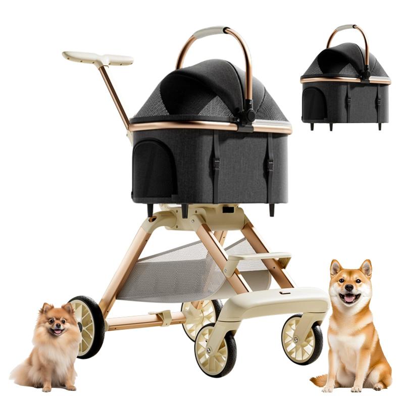 CozyMeow ペットカート 分離型 取り外し可能 4輪 犬 カート 多頭 小型犬 中型犬 耐荷重30KG 折りたたみ可能 軽量 ベビーカー ドッグ バギー 前輪360&deg;後輪ブレーキ付 コンパクト收? 飛び出し防止(ブラック)(カートのカゴ部分は横向きにのみ設置が可能)｜コストマーケット