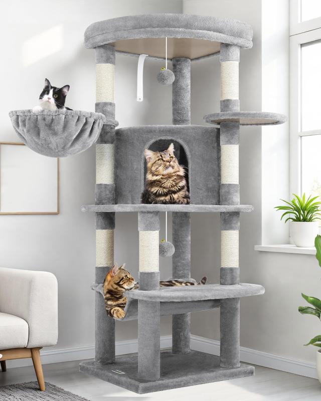Globlazer キャットタワー 隅っこ猫高閣 大型猫用 据え置 き 大型キャットハウス 特大ホンブルグ帽見とおし台 ハンモック 吊り下げ提げ篭 生まれながら麻紐爪とぎ極点 傾倒押しとどめるとり備える 愛想のいい丸角心積もり お