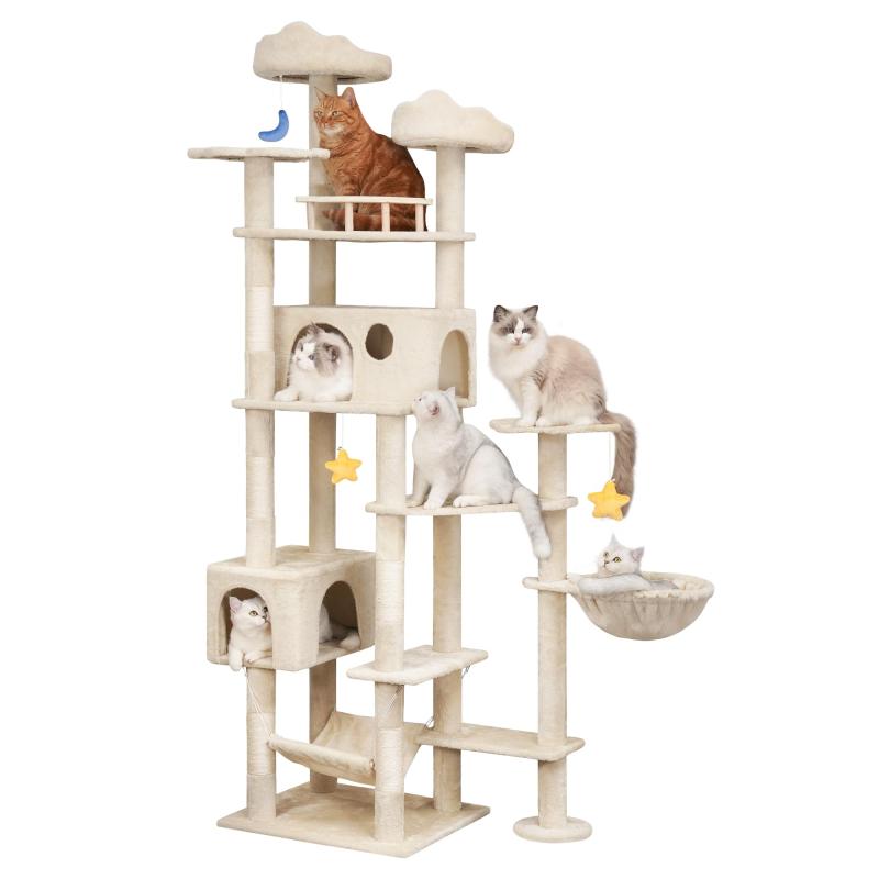 Meecal キャットタワー 大型猫用 猫主柱 多頭飼い 雲型い猫 臥榻 猫 棲み家 惜しみ無いハンモック 生まれながらサイザル麻爪研ぎ極点 見晴し台 ぬいぐるみ 猫 主柱 一般受け 手あそび 可愛 据え