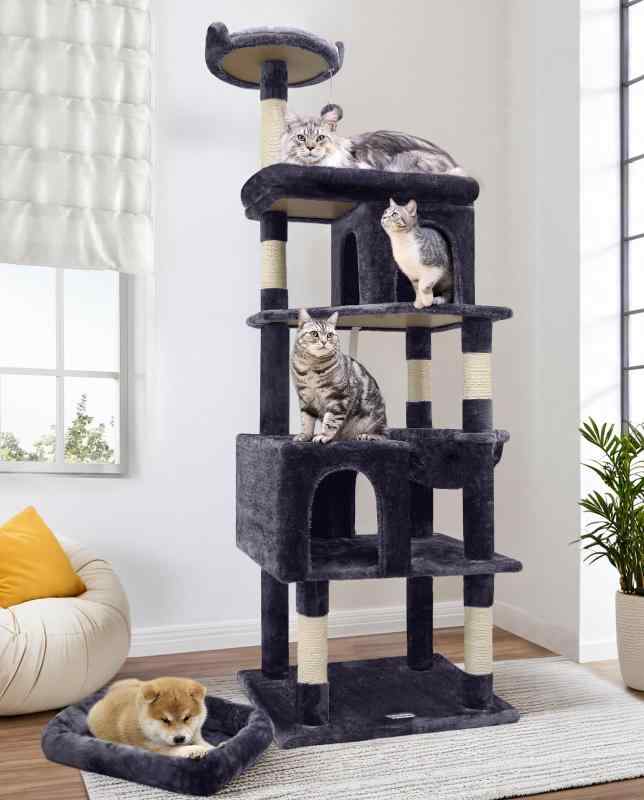 Globlazer キャットタワー ねこ高閣 大型猫用 猫高閣 成猫 多頭飼い 据え付け型 登り分かりやすい 2ねこ住み家 6麻紐爪とぎ極点 ２つの見とおし台 猫 寝台 ハンモック 手あそび 傾倒押しとどめる三尺帯付